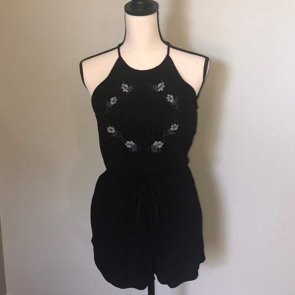 Black Cotton/Linen Romper